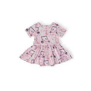 Mila & Rose Baby Girl Pink Golf Print Dress Bodysuit 12-18M Short Sleeve